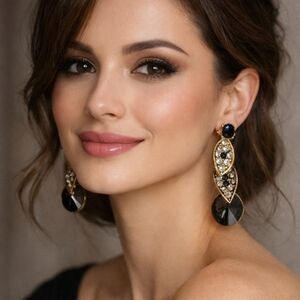 Gold and Blue Crystal Drop Earrings